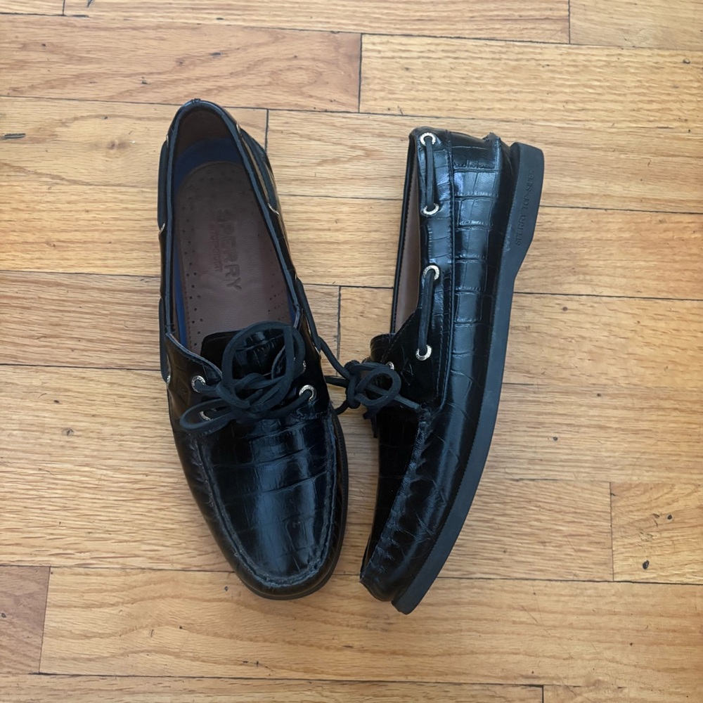 Sperry Black Croc-Embossed Leather Loafers